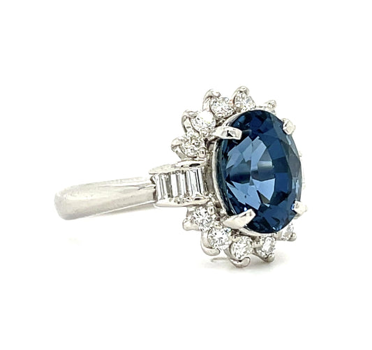 4.09ct No Heat Thai Sapphire PT 900 Ring (Estate) .69ct Diamonds GIA 6234383046