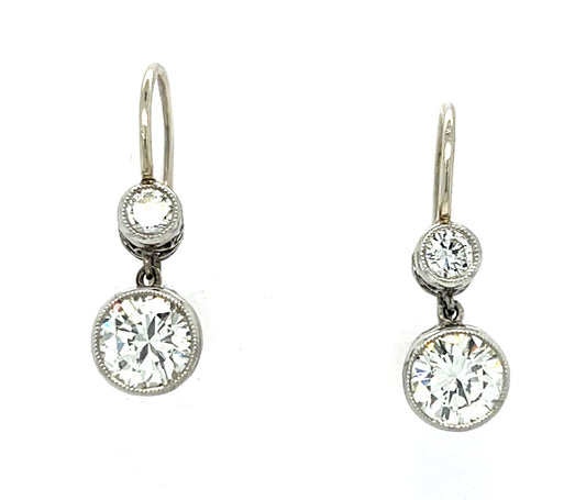 1.36ct Round Brilliant Diamond Platinum Handmade Earrings .24ct SD 3.40g .75"