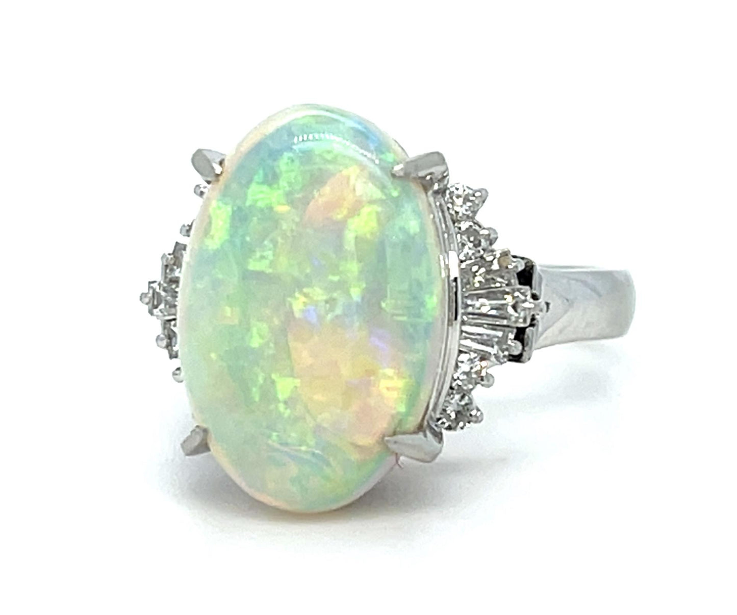 4.20ct Australian Opal .36ct Diamond Platinum Ring 8.40g 7 Size