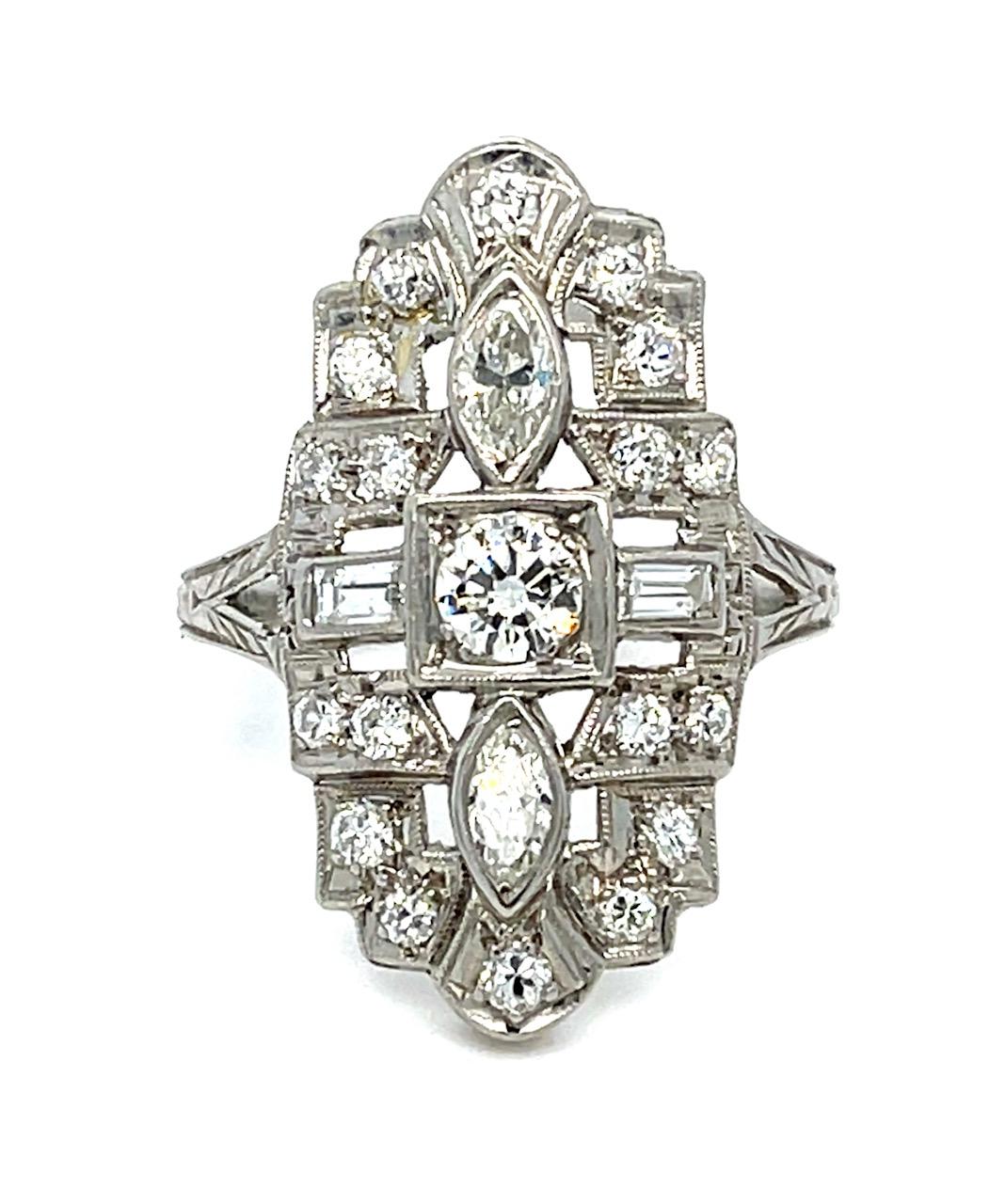 Art Deco 1.30ct Diamond Platinum Ring (Antique 1920s) 4.50g 6.25 Size