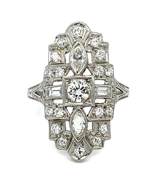 Art Deco 1.30ct Diamond Platinum Ring (Antique 1920s) 4.50g 6.25 Size
