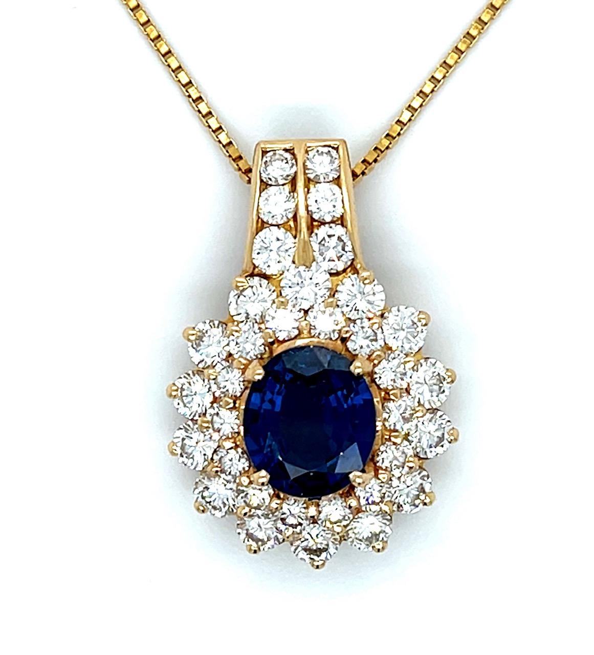 3.27ct Sapphire No Heat Madagascar 4ct Diamond 14KY Pendant 12.88g 24" Chain Pnd