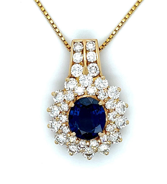 3.27ct Sapphire No Heat Madagascar 4ct Diamond 14KY Pendant 12.88g 24" Chain Pnd