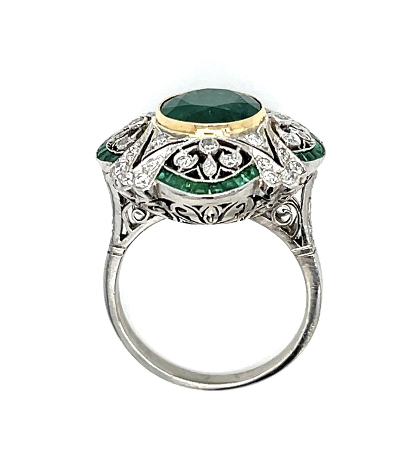 3.31ct Emerald .48ct OMC Dia .55ct Calibre Set Emeralds Platinum Handmade Ring