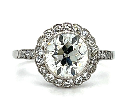 2.18ct Old European Diamond Platinum Handmade Ring .64ct SD 4.60g 7.25 Size