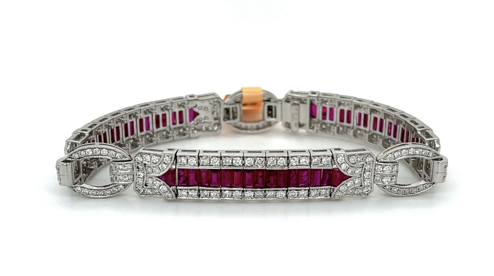 6.67ct Ruby Platinum Bracelet 3.46ct Diamonds 7" 39.60g