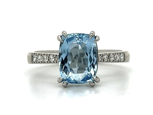 2.45ct Aquamarine .30ct Diamond Platinum Estate Ring 7.75 Size 5.53g
