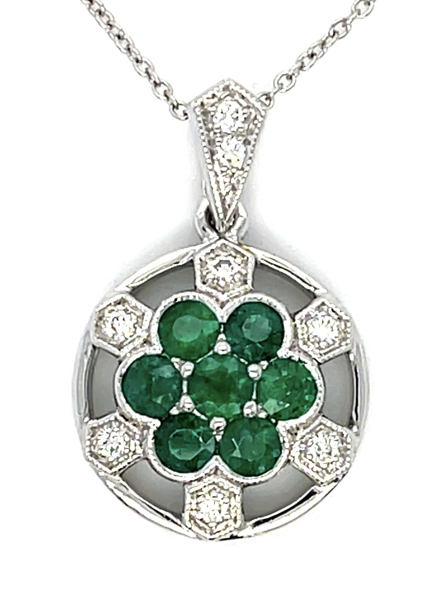 .89ct Emerald .13ct Diamond 18KW Pendant 4.70g 14K Chain 16"