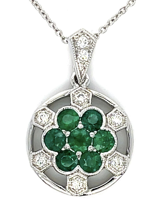 .89ct Emerald .13ct Diamond 18KW Pendant 4.70g 14K Chain 16"
