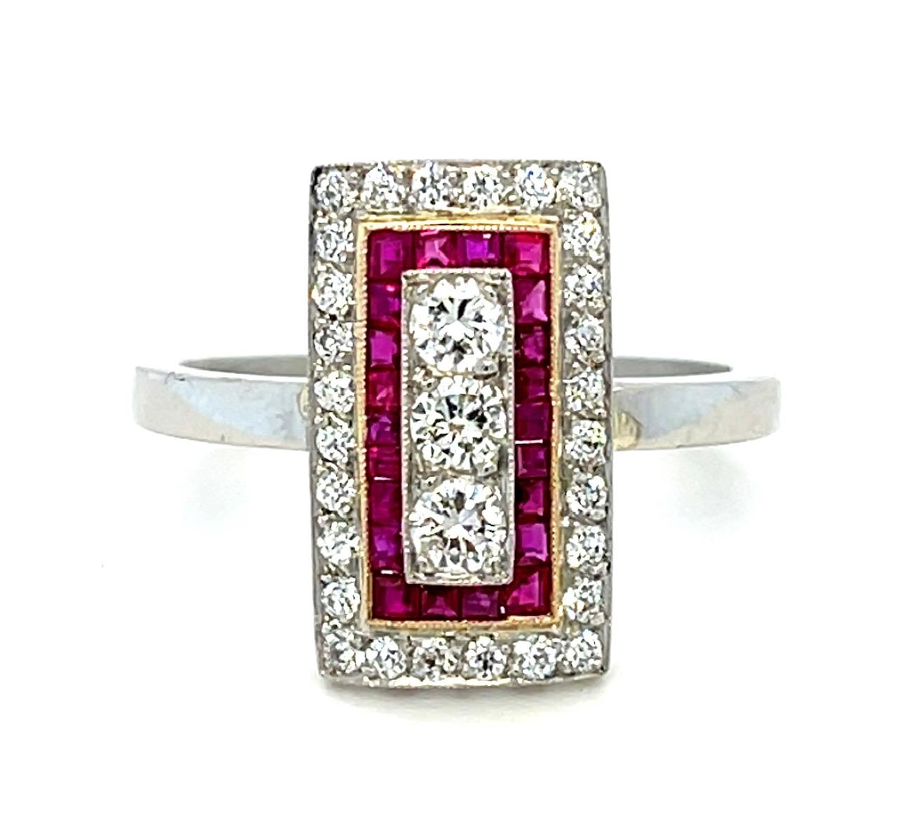 .30ct Diamond .55ct Ruby Platinum Ring .30ct SD 5.40g 7 Size