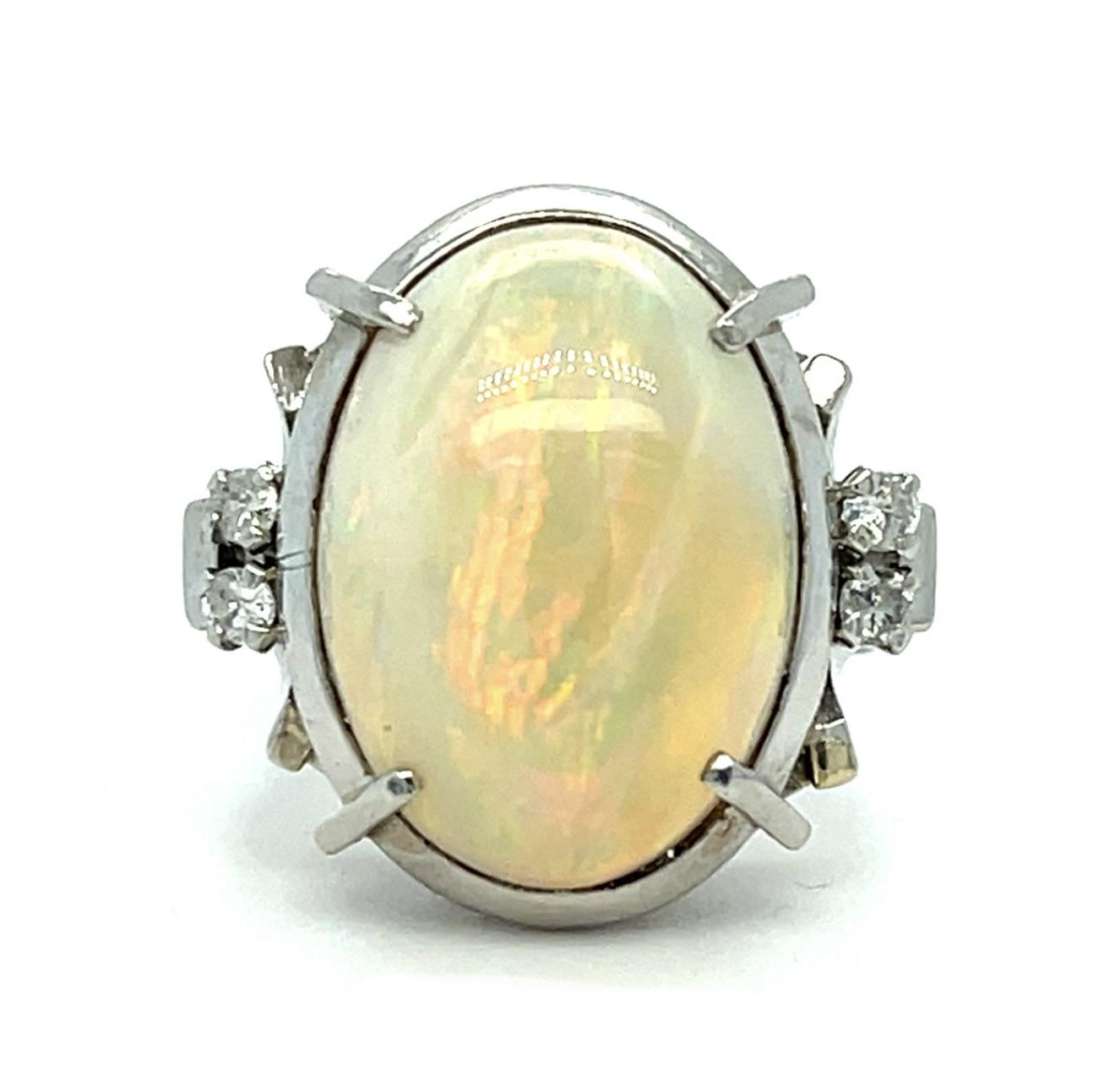 9ct Australian Opal .12ct Diamond Platinum Ring (Estate 1960s) 7.60g 6.25 Size