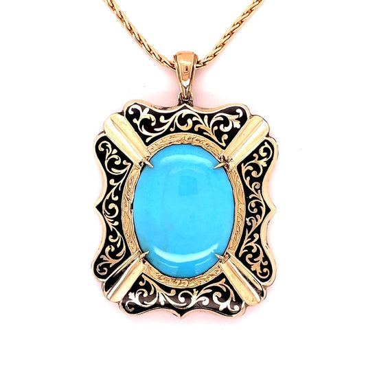 Original Victorian 18ct Turquoise & Enamel 14KY Pendant (Antique 1880s) 25.73g