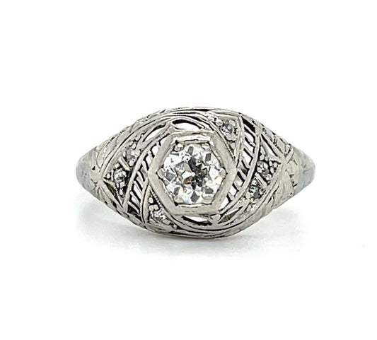 Original Art Deco .25ct OEC Diamond Platinum Ring (Antique 1920s) .12ct SD 7.50