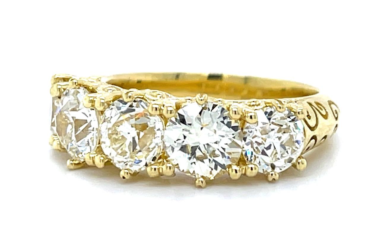 3.62ct Old European Diamond 18KY Five Stone Ring 8g 6.75 Size