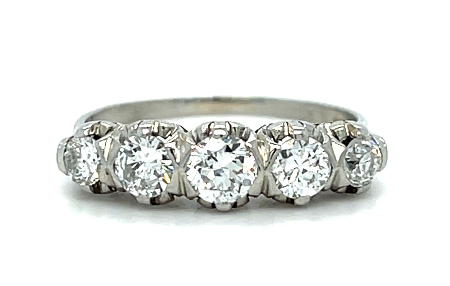 1.30ct Round Brilliant Diamond Platinum Handmade Band (Vintage 1940s) 5.20g