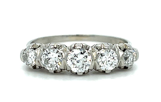 1.30ct Round Brilliant Diamond Platinum Handmade Band (Vintage 1940s) 5.20g