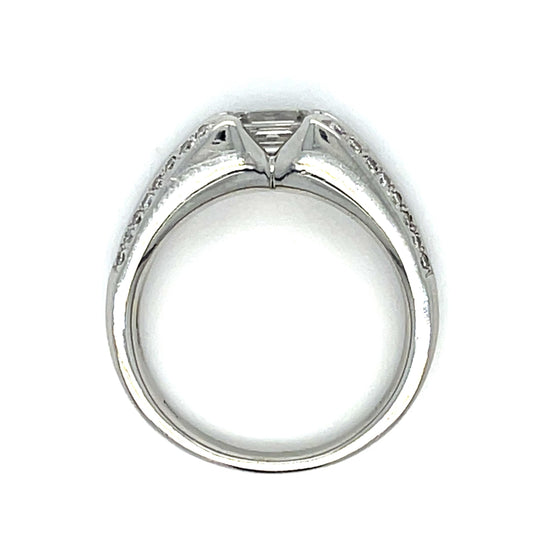 .90ct Emerald Cut Diamond 1.30ct SD Platinum Ring 9.50g 7.50 Size