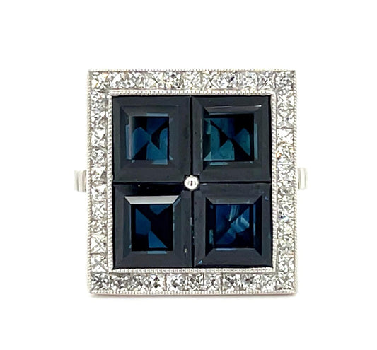 +2ct Sapphires 2ct Diamond Platinum Handmade Ring 8g 7 Size