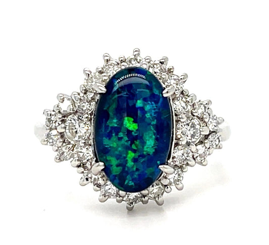 1.83ct Australian Black Opal .53ct Diamond Platinum 6.10g 5.75 Size