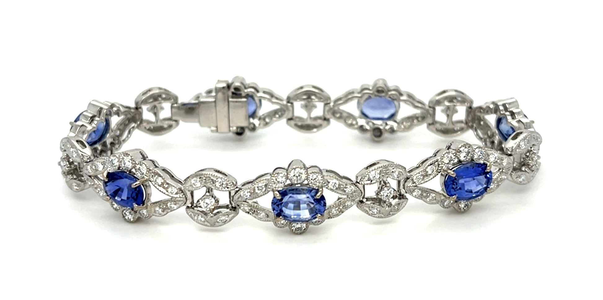 10.21ct Sapphire 3.30ct Diamond 18KW Bracelet 24.40g 7"