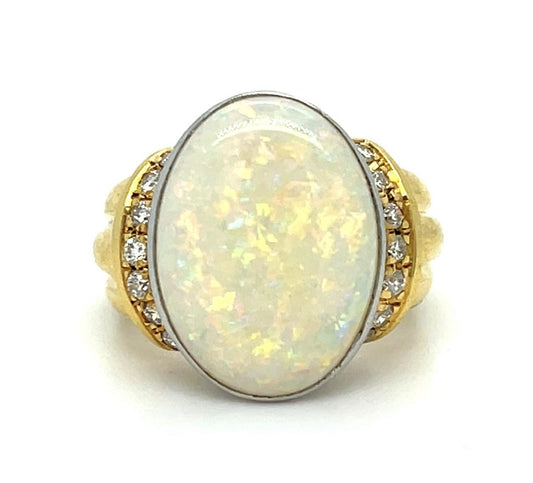 5.50ct Australian Opal .30ct Diamond 18KY Ring (Estate 1970s) 12.10g 6.50 Size