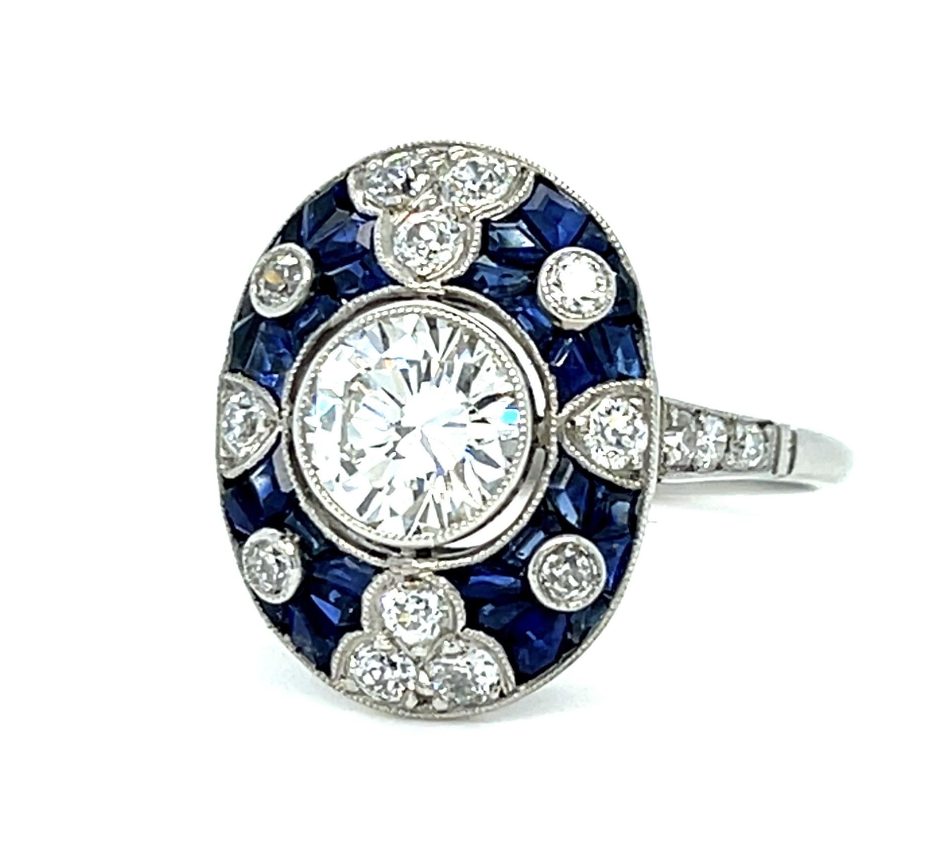 .81ct Round Brilliant Diamond 1.50ct Sapphire Platinum Handmade Ring .78ct SD