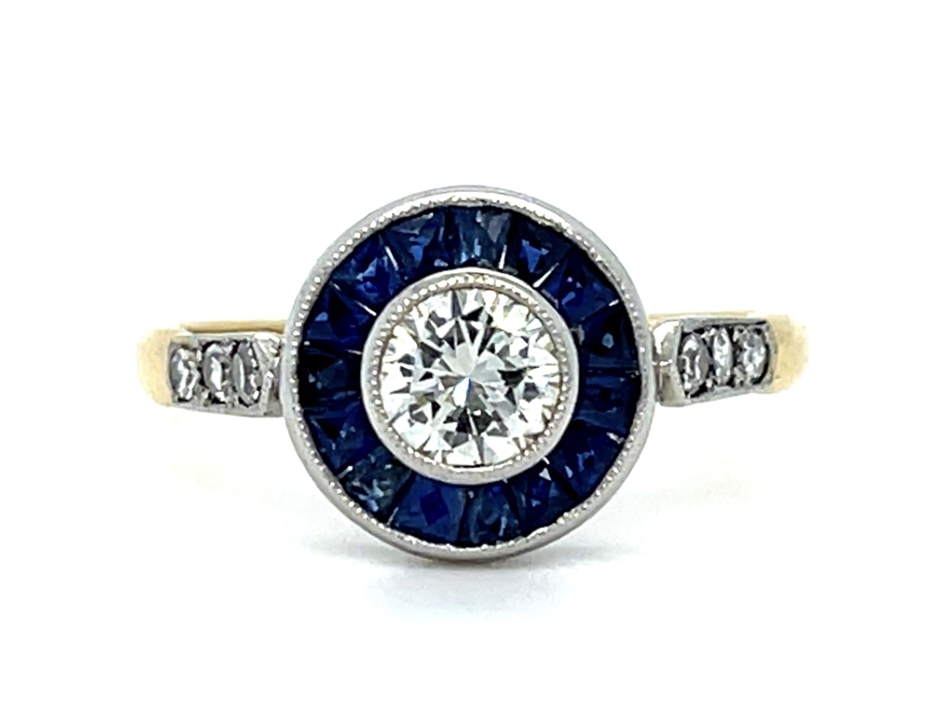 Original .40ct Round Brilliant Diamond Platinum+18KY Ring .70ct Sapphire 3.40g
