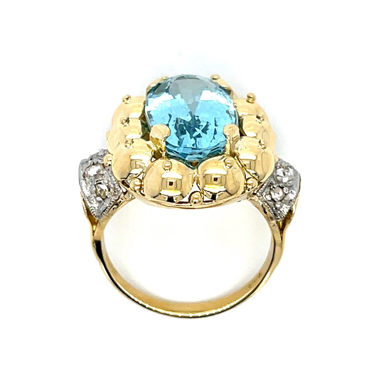 7.37ct Aquamarine .32ct Diamond 18KY Ring 7.84g 8 Size (Antique 1920s)