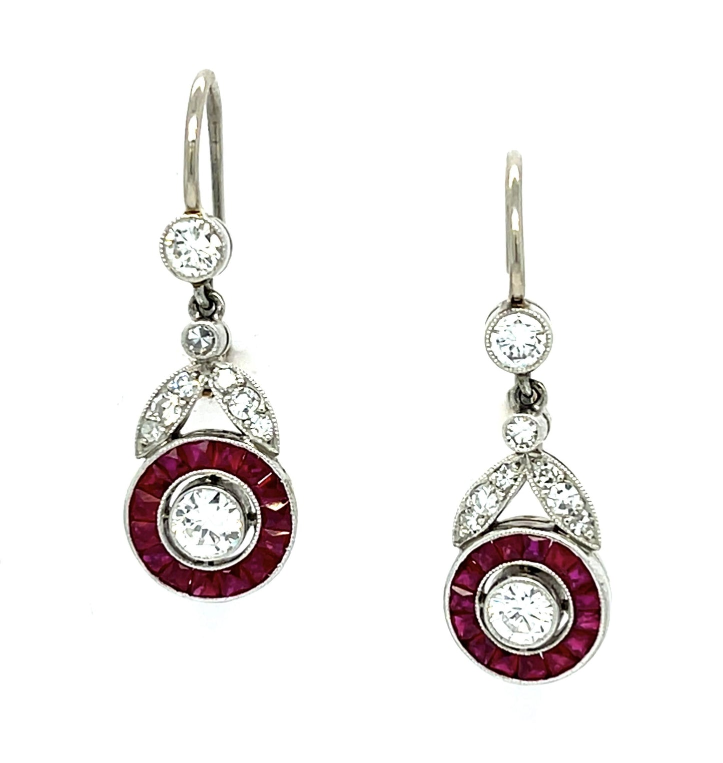 .32ct Diamond .66ct Ruby Platinum+18KY Handmade Earrings 5.60g 1"