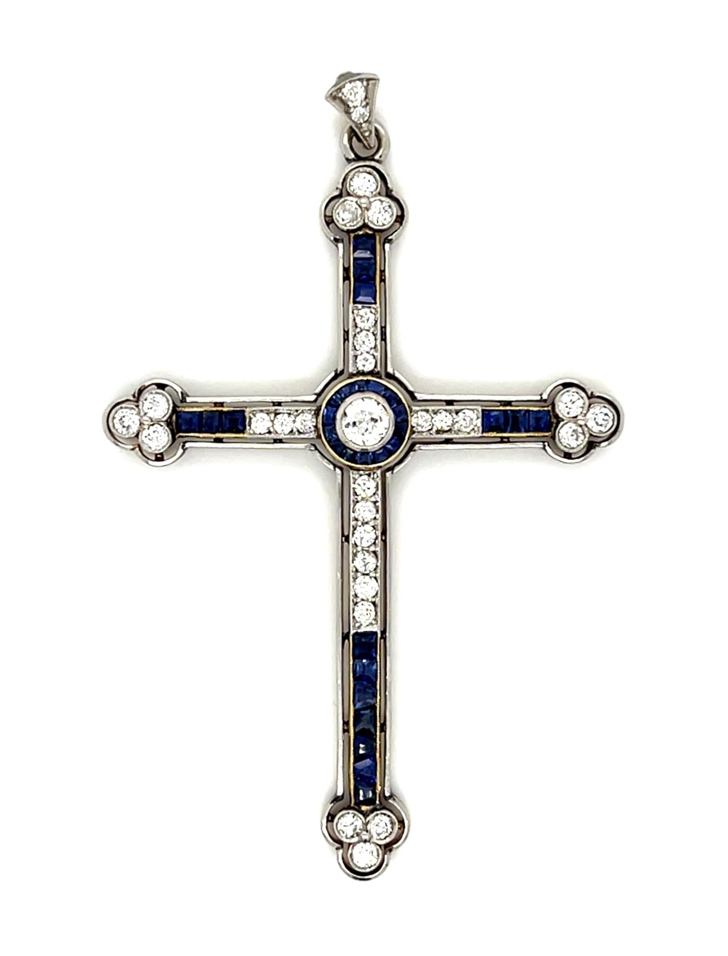 Edwardian 1.25ct Diamond 1.50ct Sapphire Platinum over 18KY Cross/Pendant (Antiq