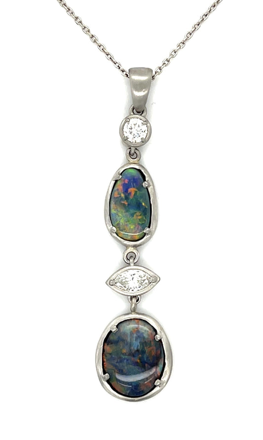 2.38ct+1.54ct Australian Lightning Ridge Black Opal .55ct Dia Platinum Pendant