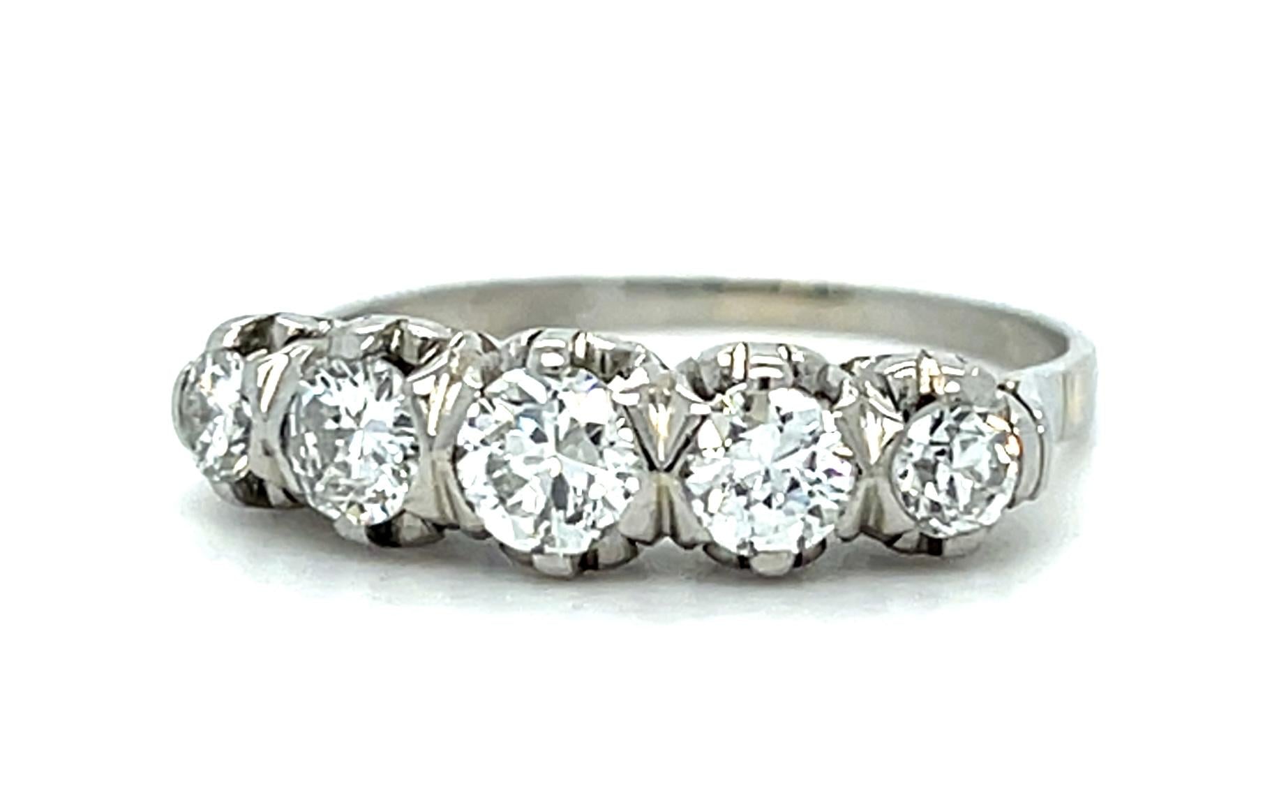 1.30ct Round Brilliant Diamond Platinum Handmade Band (Vintage 1940s) 5.20g