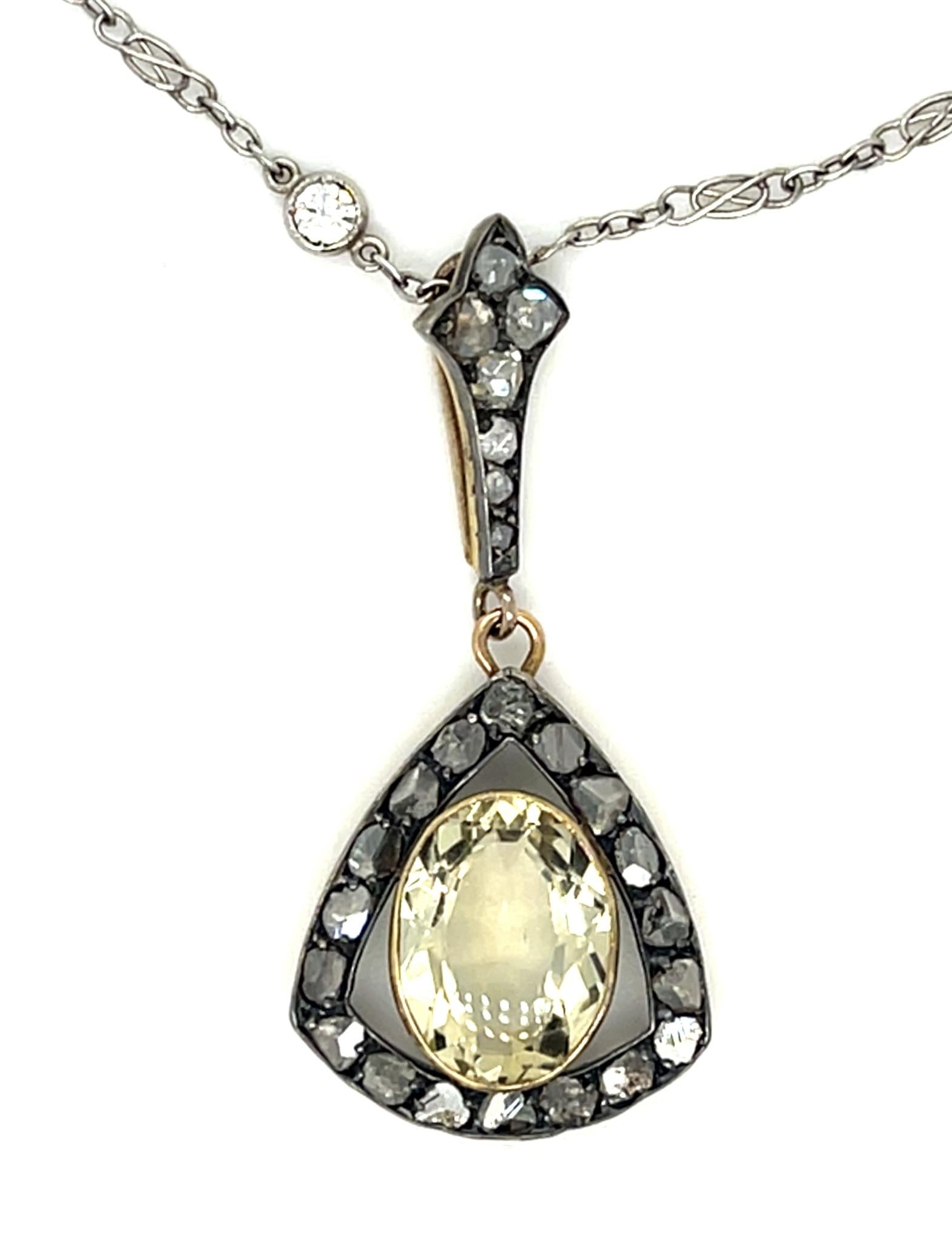 Victorian 1.50ct Yellow Pear Diamond 14KY+Silver Pendant (Antique 1890s) 5.29g