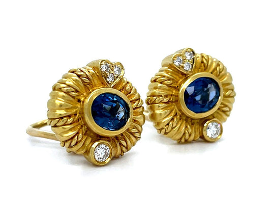 Judith Ripka 3.50ct Sapphire .44ct Diamond 18KY Estate Earrings
