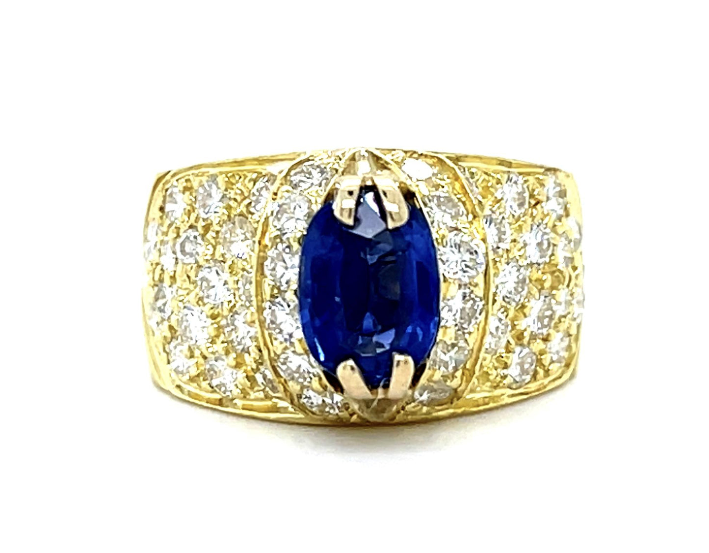 1.50ct Sapphire No Heat 1.40ct Diamond 18KY Estate Ring 7.11g 6.50 Size