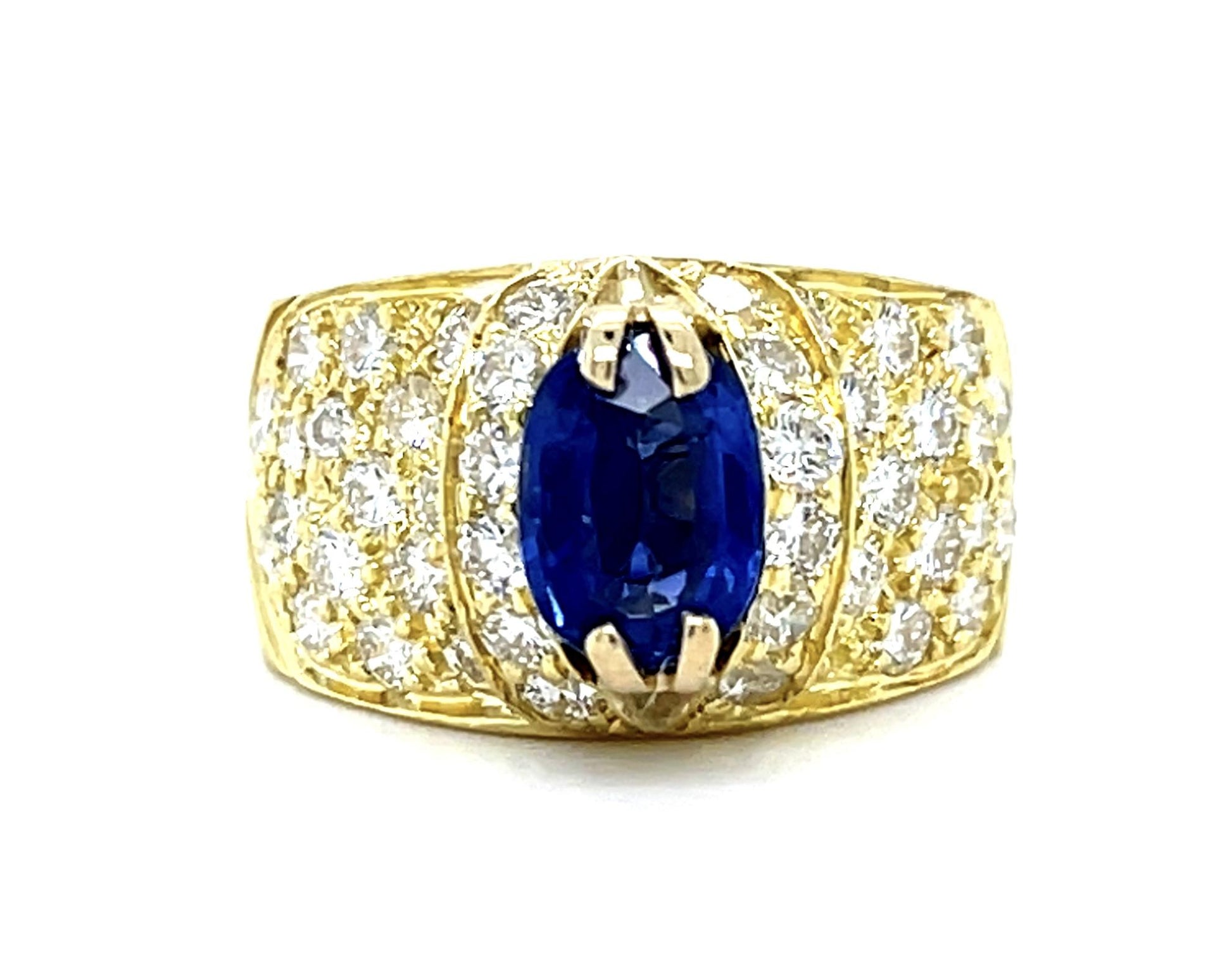 1.50ct Sapphire No Heat 1.40ct Diamond 18KY Estate Ring 7.11g 6.50 Size