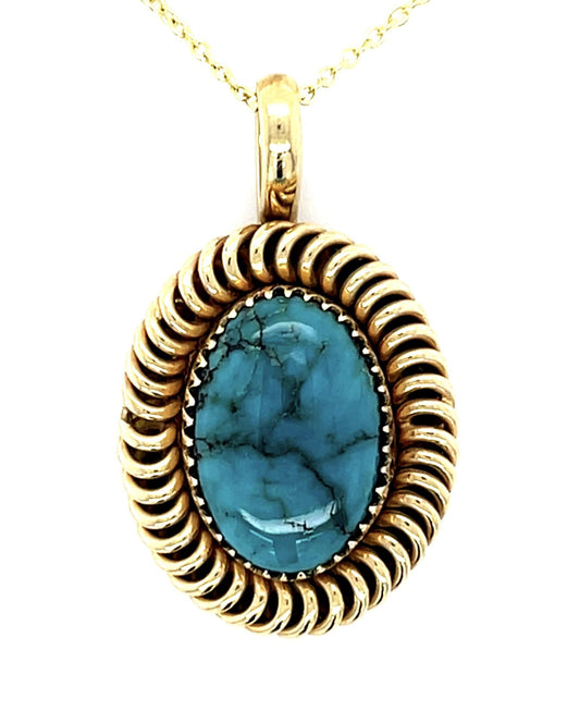 10ct Turquoise 14KY Pendant (Vintage 1960s) 10.50g 16" Length