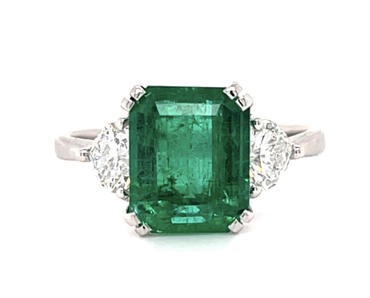 2.40ct Emerald .66ct Diamond 18KW Ring 3.60g 6.50 Size