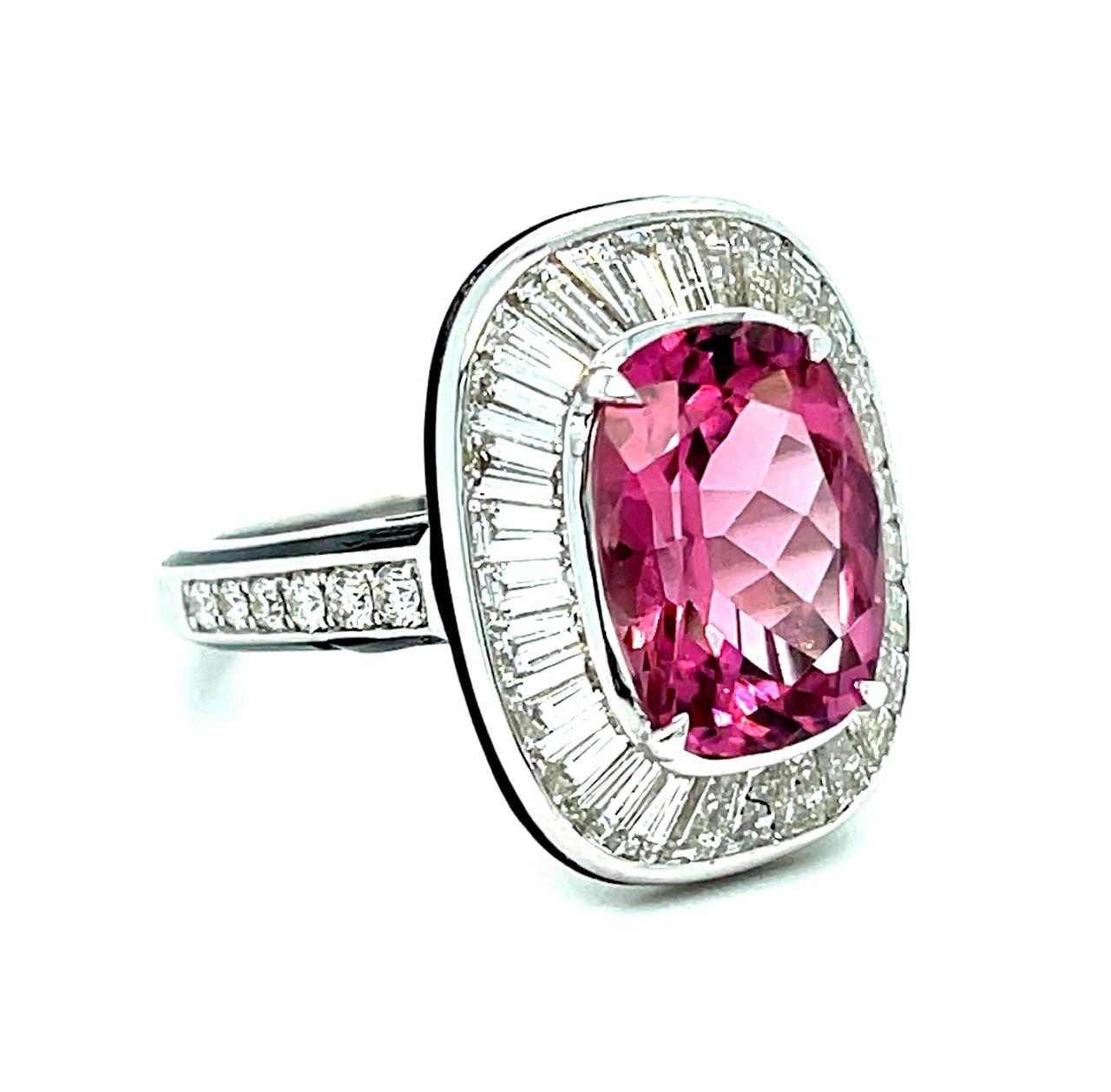 5.43ct Pink Tourmaline 2.75ct Diamond 18KW Black Enamel Ring 11.18g 6.75 Size