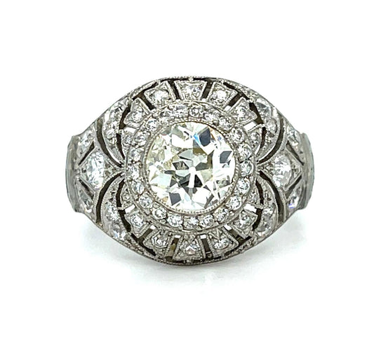 1.13ct Old Euro Diamond Platinum Handmade Ring Sapphires 1.20ct SD 5.51g 7 Size