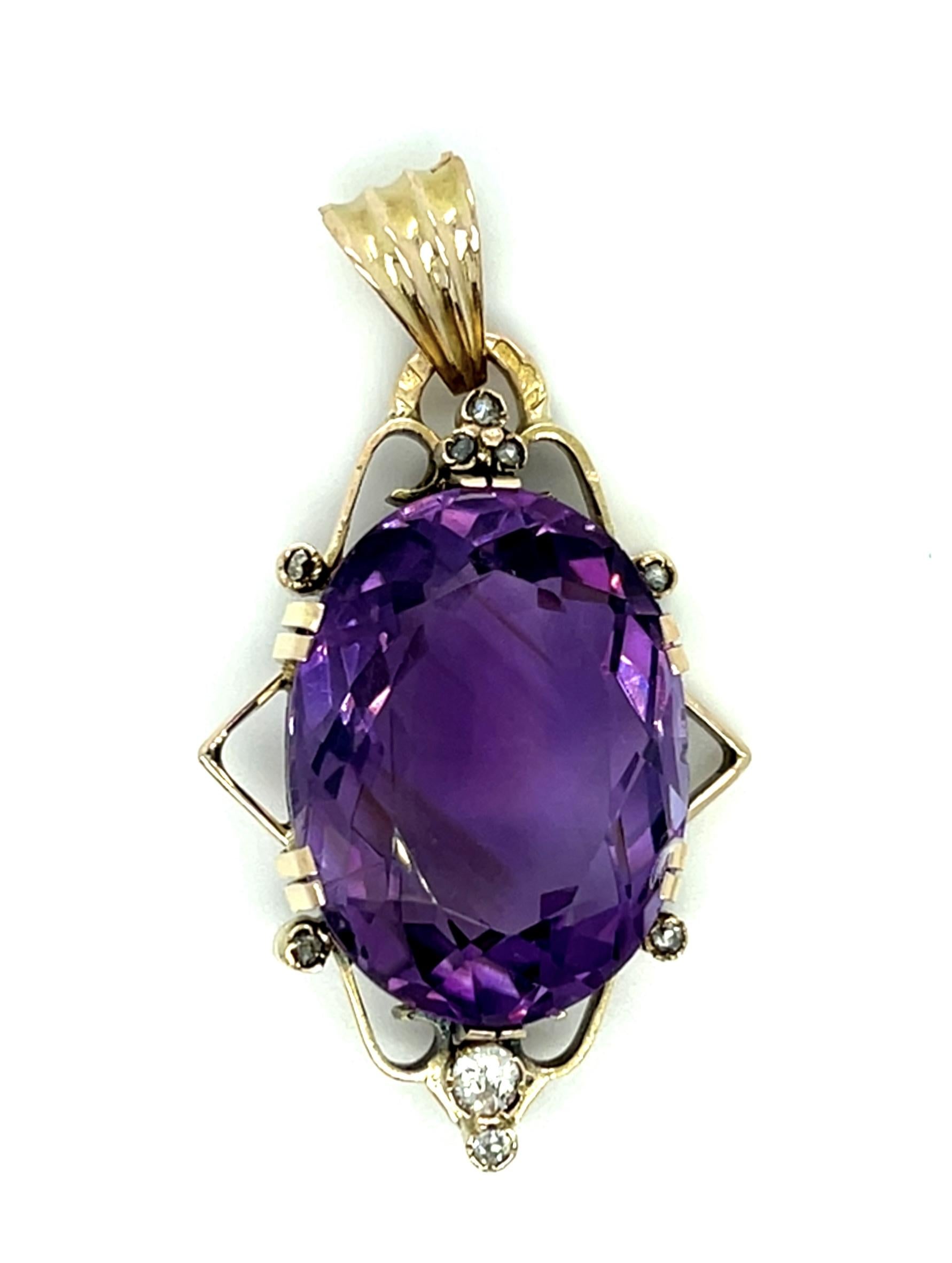 Original Victorian 30ct Amethyst .30ct Dia 14KY Pendant (Antique 1870s) 13.34g