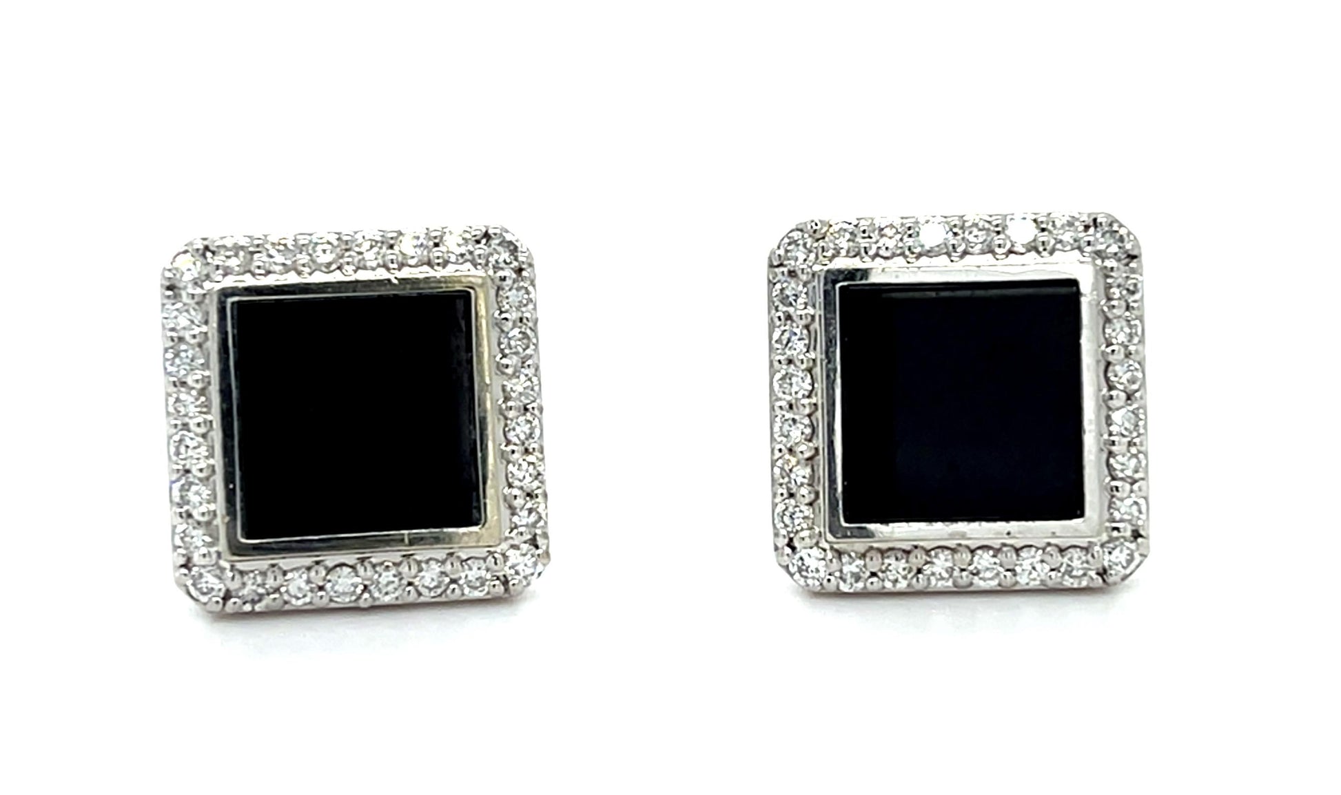 .68ct Diamond Onyx 14KW Stud Earrings 7.08g .50" Width