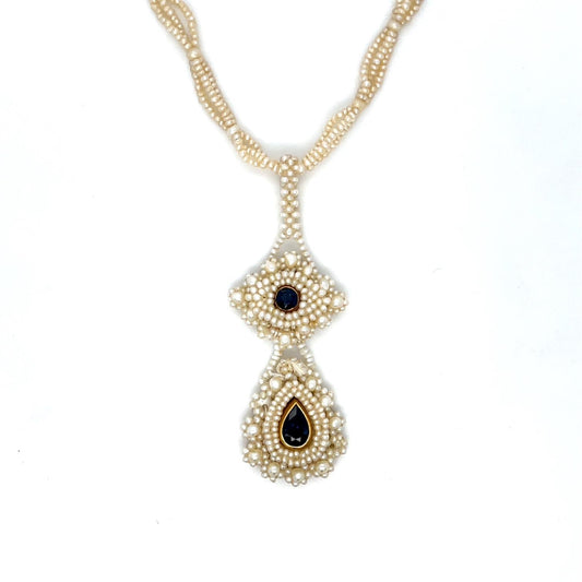 Original Sea Pearl .45ct Sapphire 14KY Necklace (Antique 1860s) 6.53g 16" Length