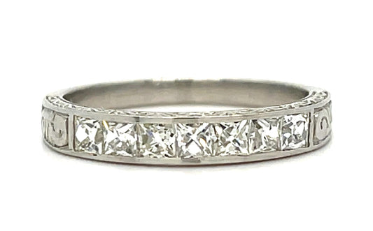 .75ct (7 French Cut Diamonds) Platinum Hand Made & Hand Engraved Ring 4.60g 7.25