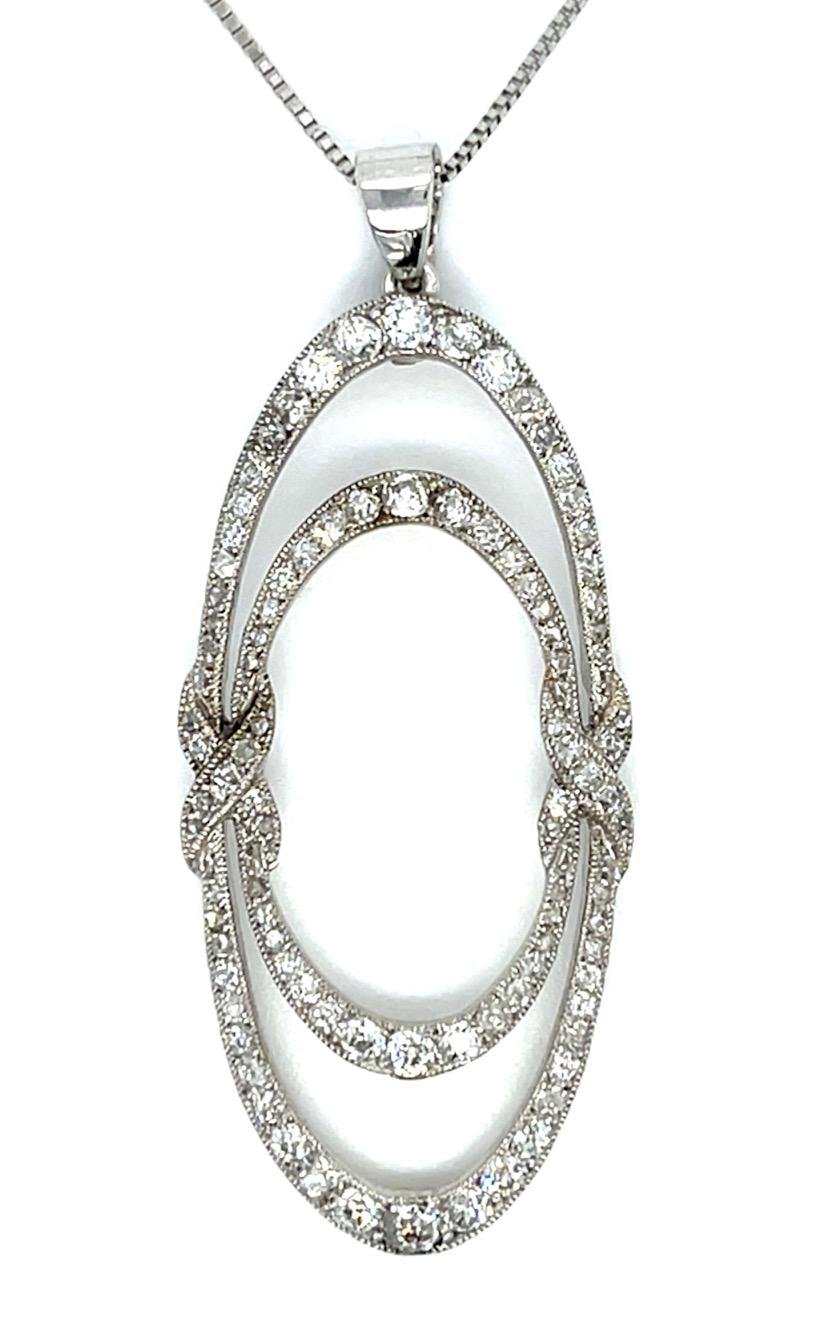 Art Deco 2.50ct (96 Diamonds) Platinum Pendant (Antique 1920s) 7.53g 2" Pndnt