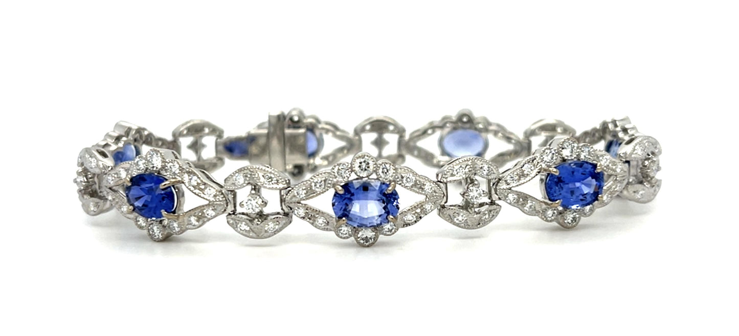 10.21ct Sapphire 3.30ct Diamond 18KW Bracelet 24.40g 7"