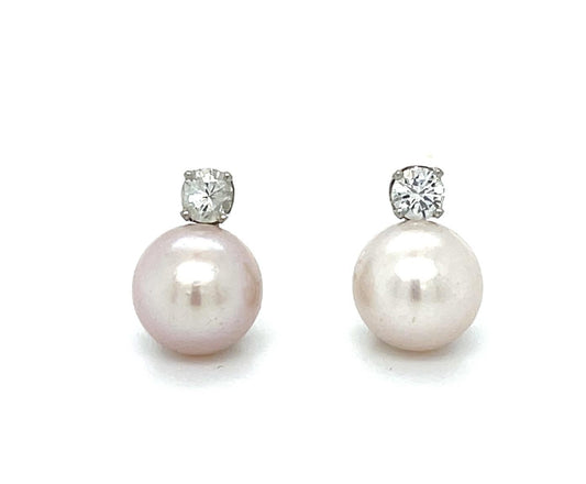 Cultured Pearl 14KW Estate Earrings (c 1960s) .44ct Diamonds 3.93g