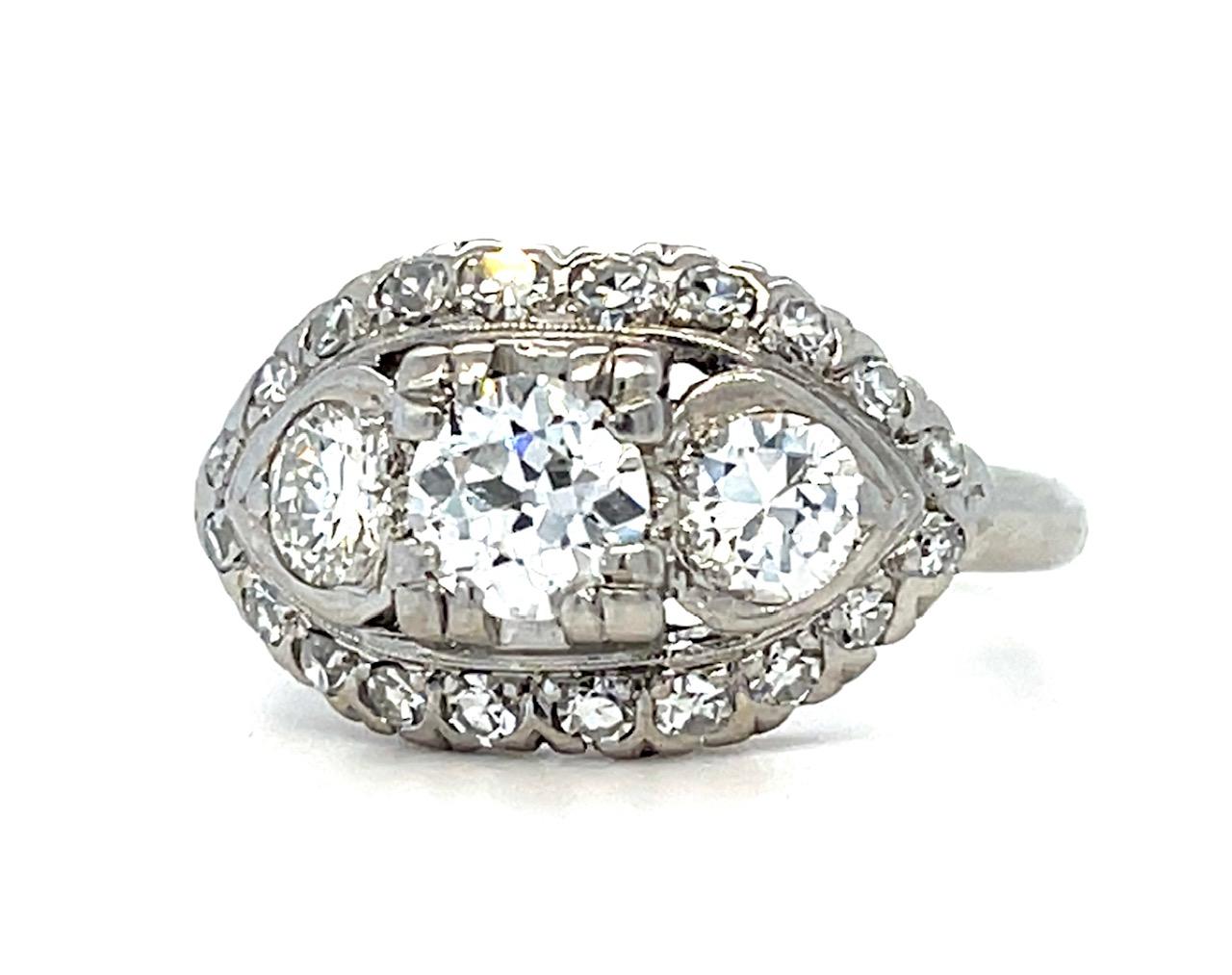 Art Deco 1.30ct Diamond PT+14KW Ring (Vintage 1930s) 6.25 Size 4.27g