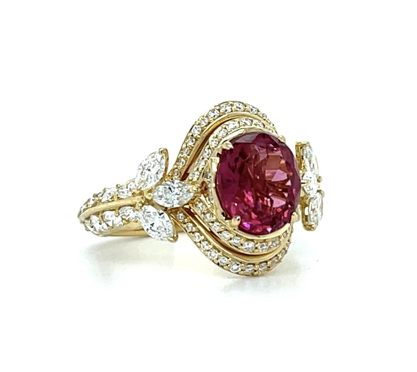 1.84ct Pink Tourmaline 1.28ct Diamond 18KY Estate Ring 5.64g 6 Size