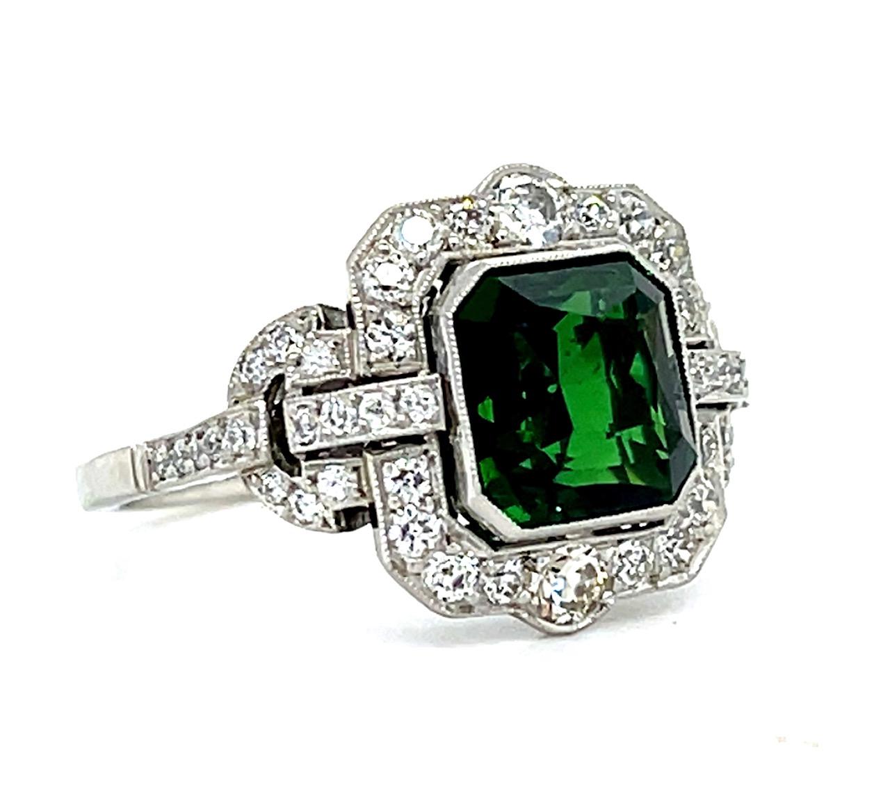 4.05ct Tsavorite Garnet .90ct Diamond Platinum Handmade Ring 7.26g 7 Size